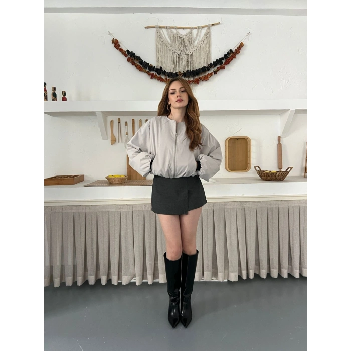 Hakim Yaka Fermuarlı Bomber Kaşe Ceket Taş