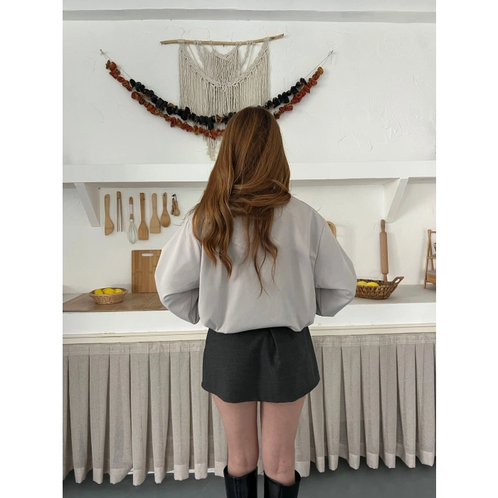 Hakim Yaka Fermuarlı Bomber Kaşe Ceket Taş