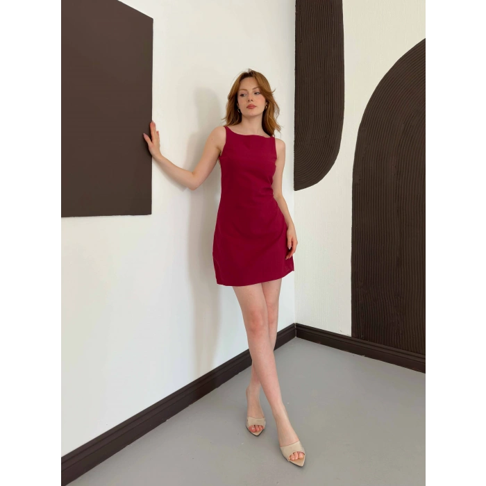 Ham Keten Basic Elbise Bordo