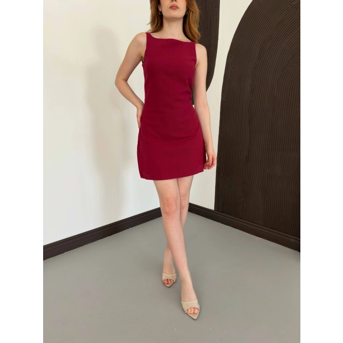 Ham Keten Basic Elbise Bordo