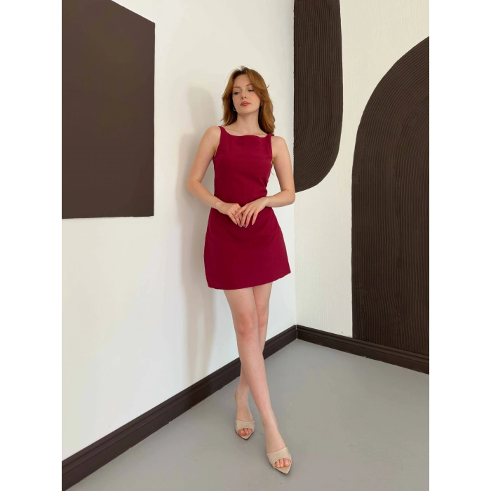 Ham Keten Basic Elbise Bordo
