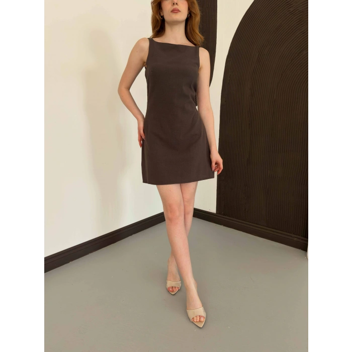 Ham Keten Basic Elbise Kahve