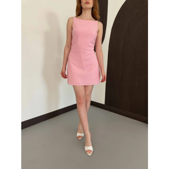 Ham Keten Basic Elbise Pembe