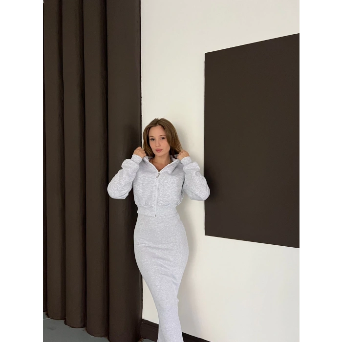 Hırkalı Elbise Takım Gri