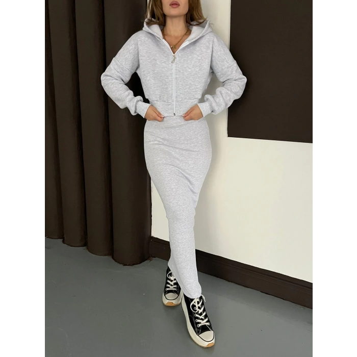 Hırkalı Elbise Takım Gri