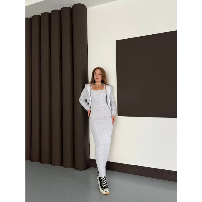 Hırkalı Elbise Takım Gri