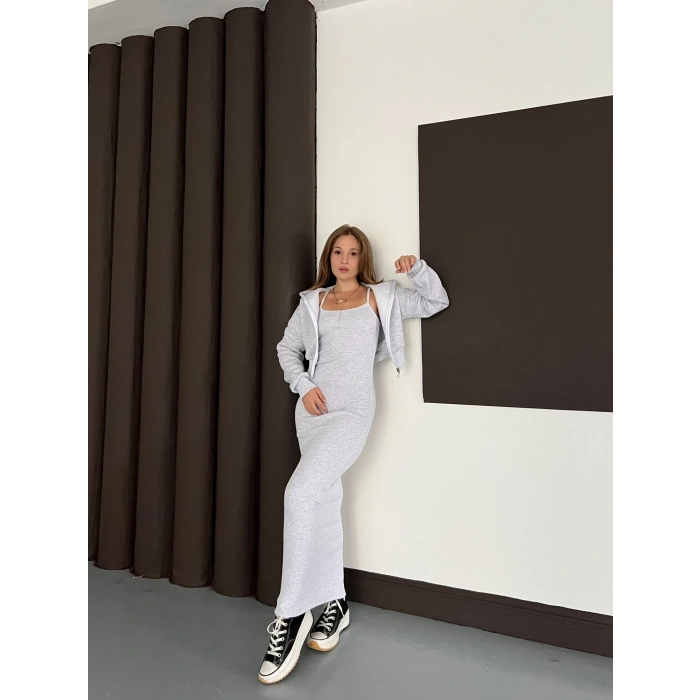 Hırkalı Elbise Takım Gri