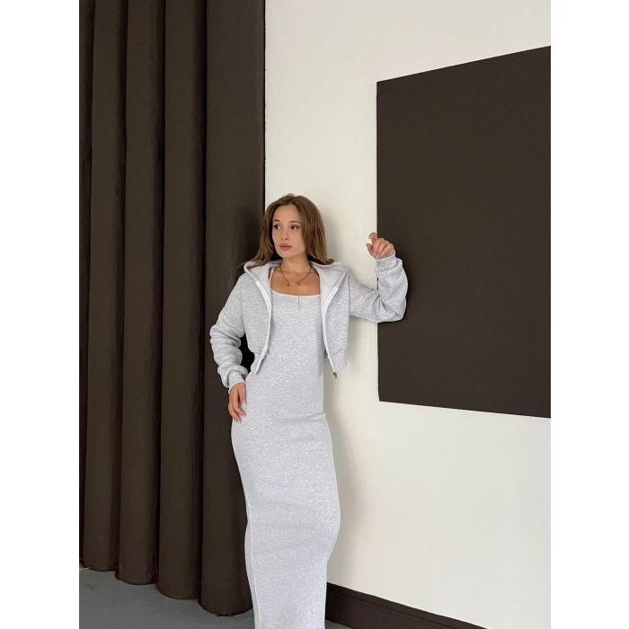 Hırkalı Elbise Takım Gri