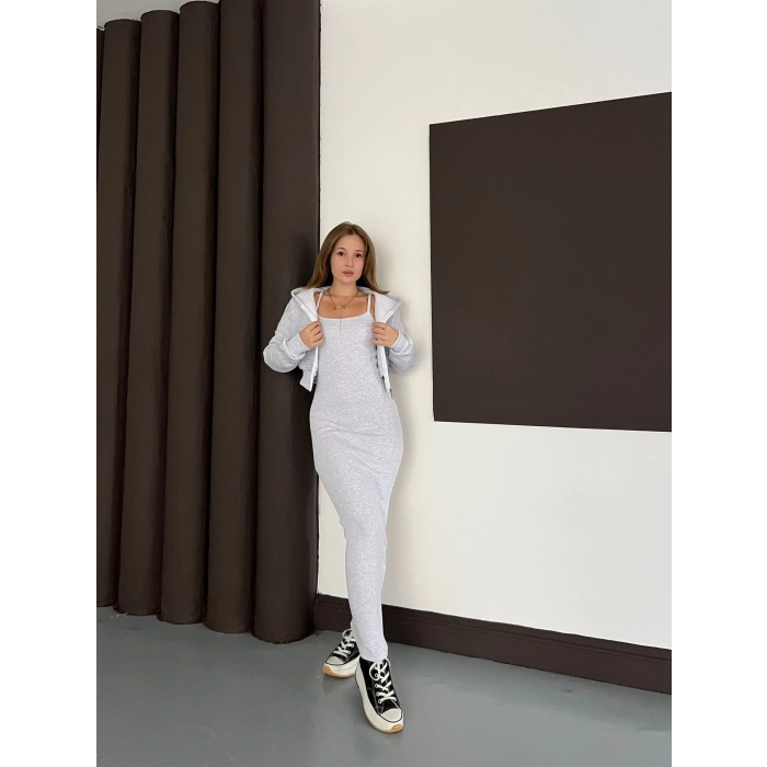 Hırkalı Elbise Takım Gri