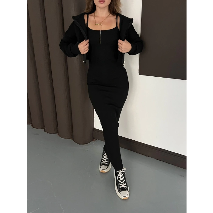 Hırkalı Elbise Takım Siyah