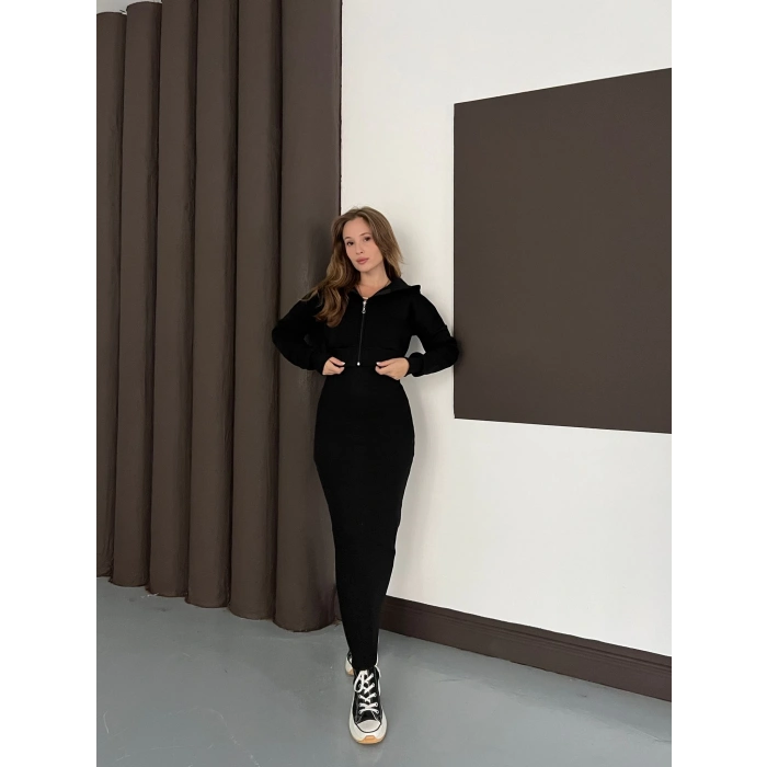 Hırkalı Elbise Takım Siyah