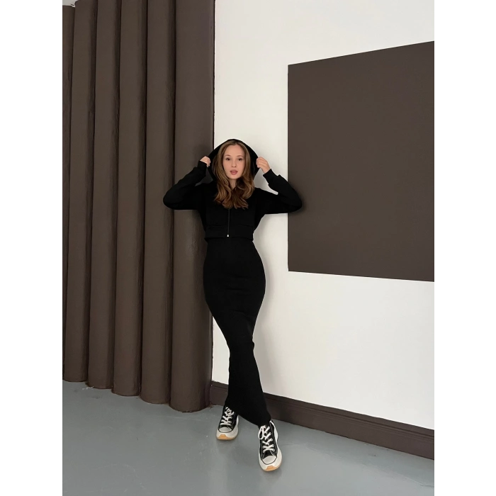 Hırkalı Elbise Takım Siyah