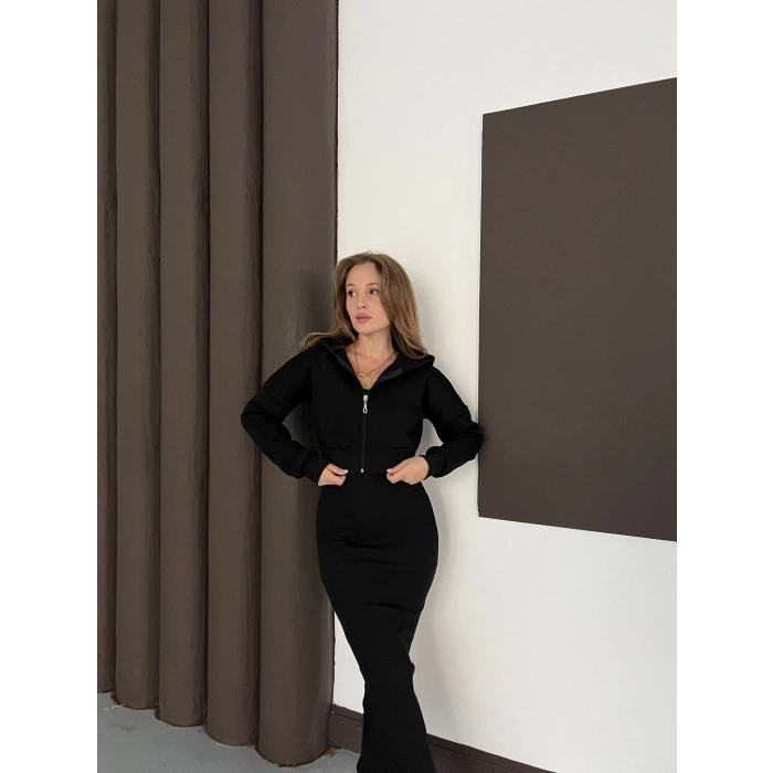 Hırkalı Elbise Takım Siyah