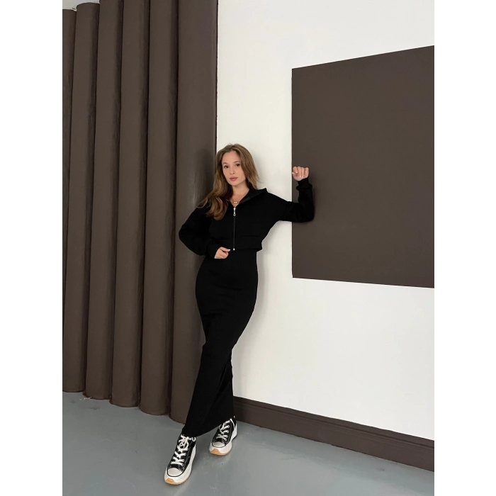 Hırkalı Elbise Takım Siyah