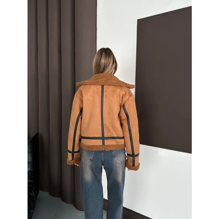 İçi Peluşlu Lamine Ceket Taba