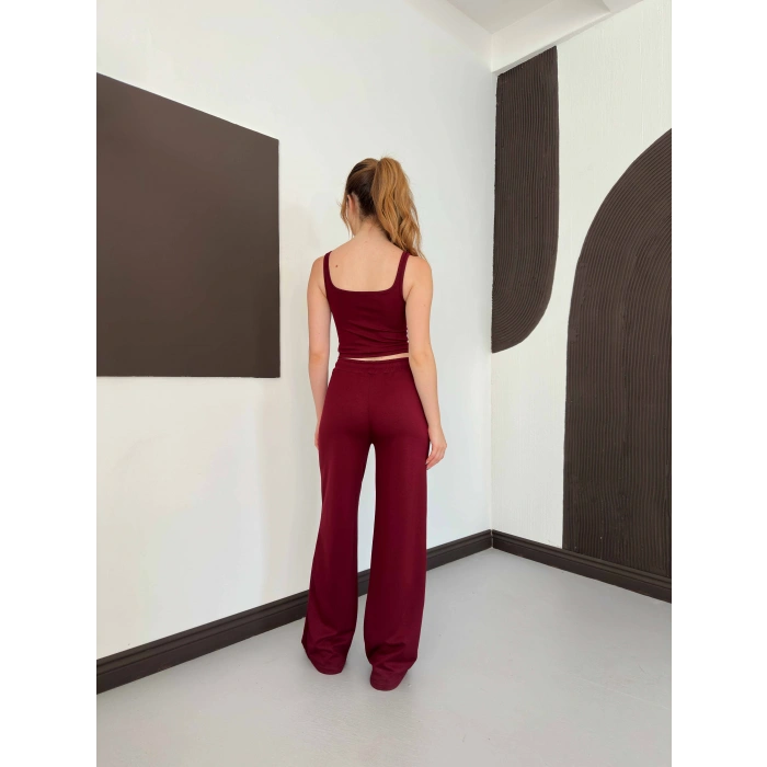 İp Askılı Yumaşak Dokulu Basic Atlet-Pantolon Takım Bordo