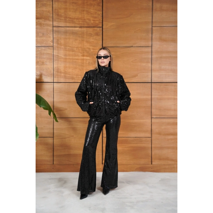 Tasarım Taş Detay Ceket Siyah