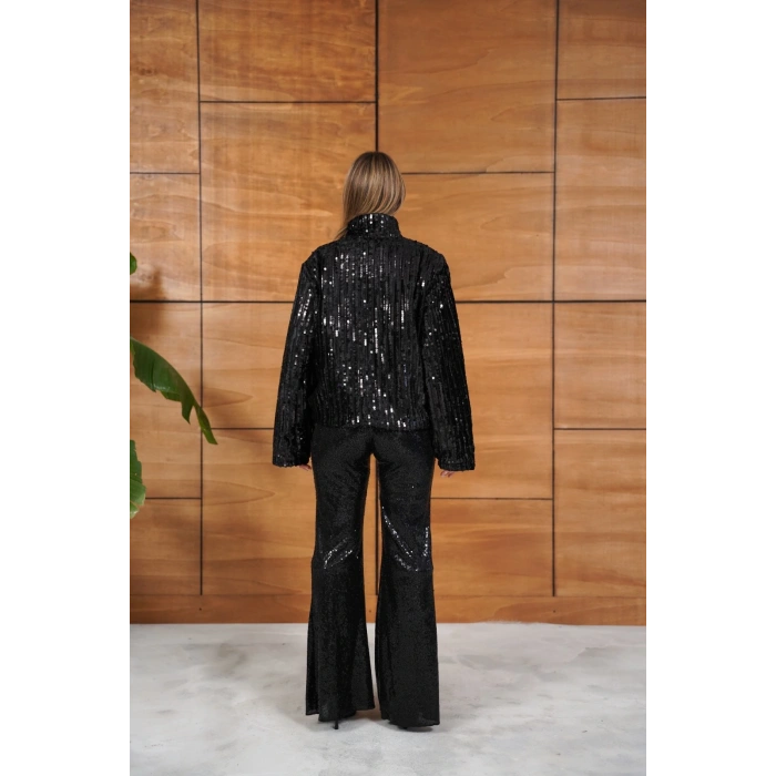 Tasarım Taş Detay Ceket Siyah