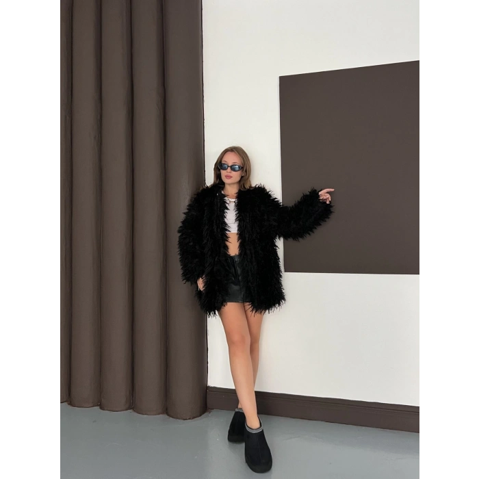 Kalın Peluş Kaban Siyah