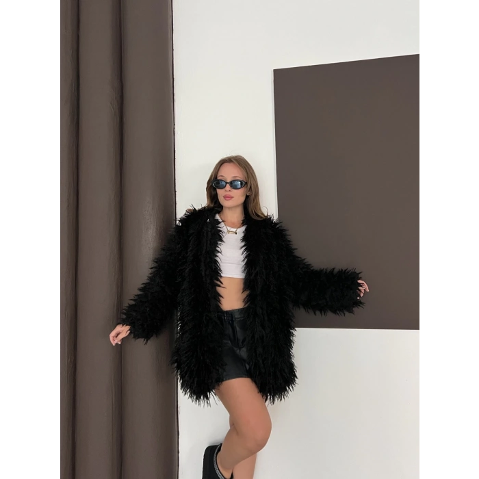 Kalın Peluş Kaban Siyah