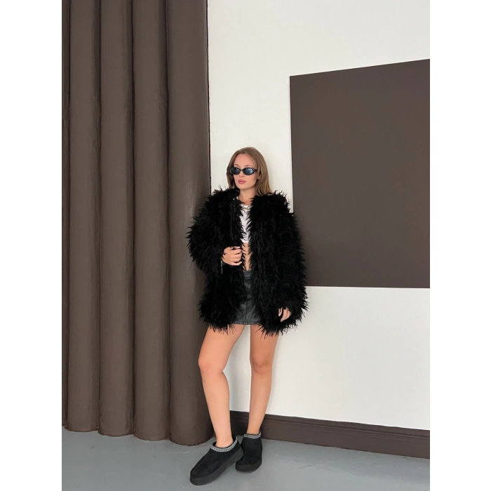 Kalın Peluş Kaban Siyah