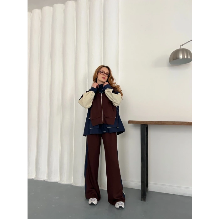 Kapüşon Garnili Paraşüt Cep Detaylı Takım Acı Kahve