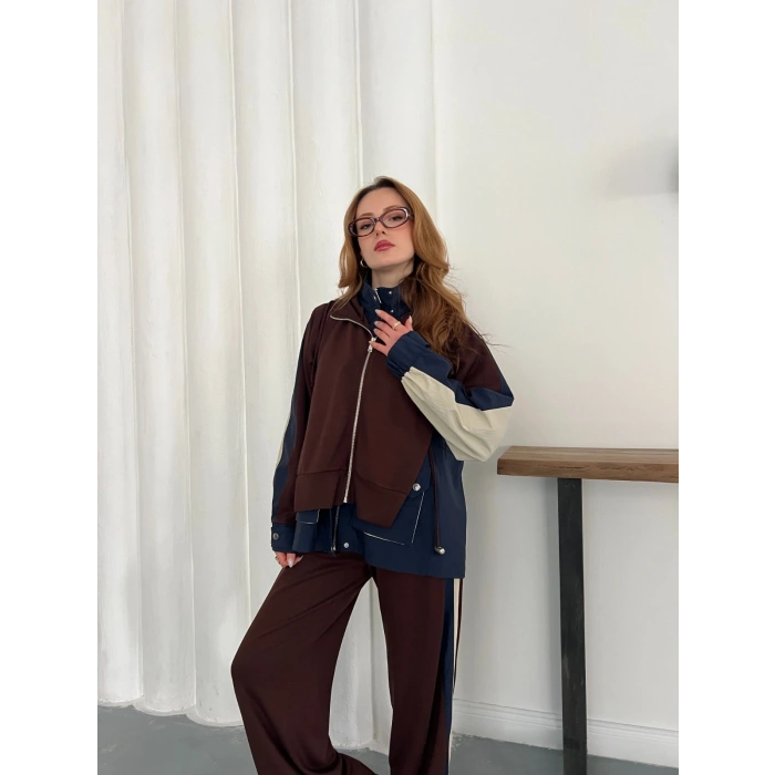 Kapüşon Garnili Paraşüt Cep Detaylı Takım Acı Kahve