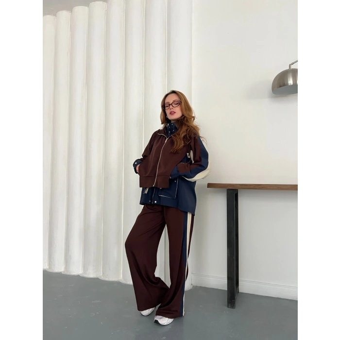 Kapüşon Garnili Paraşüt Cep Detaylı Takım Acı Kahve