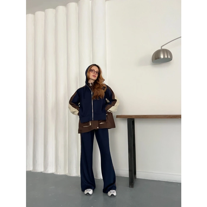 Kapüşon Garnili Paraşüt Cep Detaylı Takım Lacivert