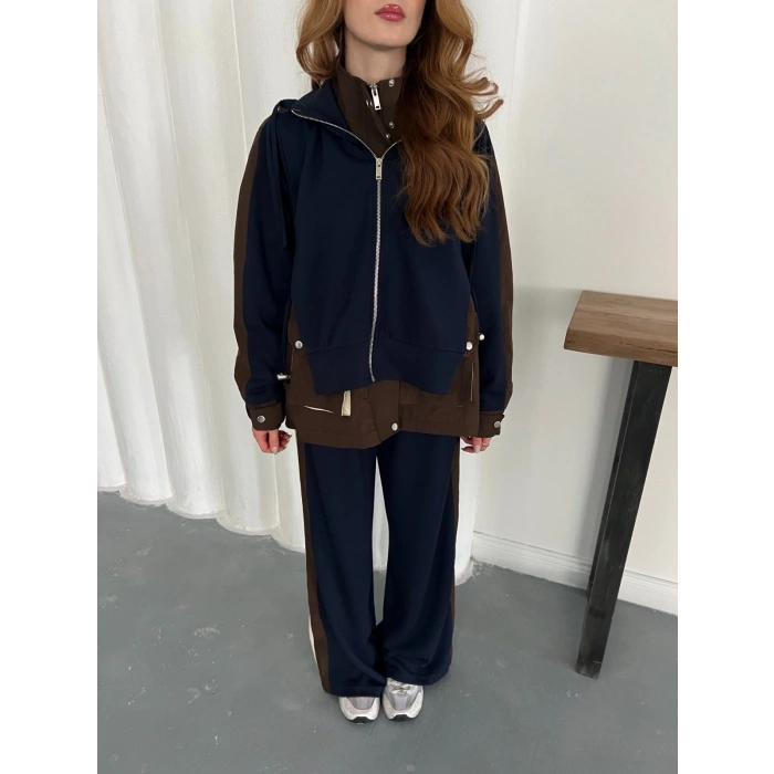 Kapüşon Garnili Paraşüt Cep Detaylı Takım Lacivert