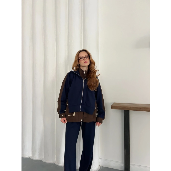 Kapüşon Garnili Paraşüt Cep Detaylı Takım Lacivert