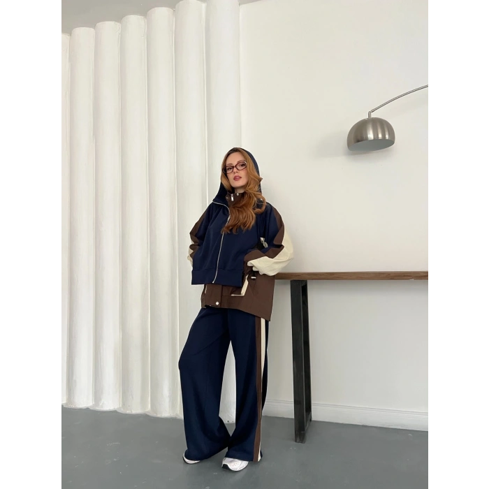 Kapüşon Garnili Paraşüt Cep Detaylı Takım Lacivert