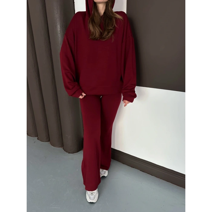 Kapüşonlu Modal Pantolonlu İkili Set Bordo