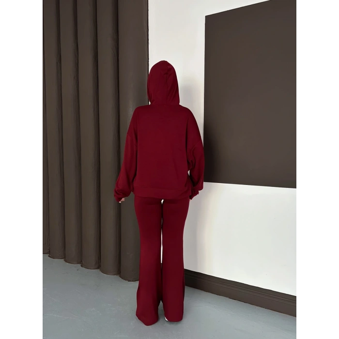 Kapüşonlu Modal Pantolonlu İkili Set Bordo