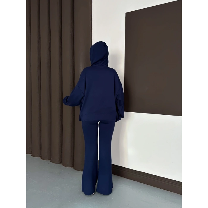 Kapüşonlu Modal Pantolonlu İkili Set Lacivert