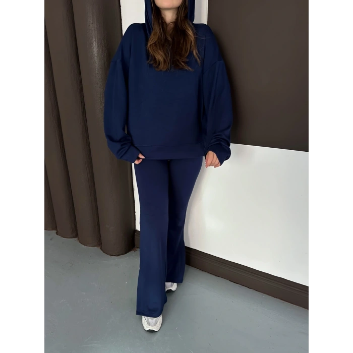 Kapüşonlu Modal Pantolonlu İkili Set Lacivert