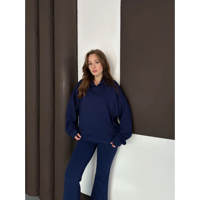 Kapüşonlu Modal Pantolonlu İkili Set Lacivert