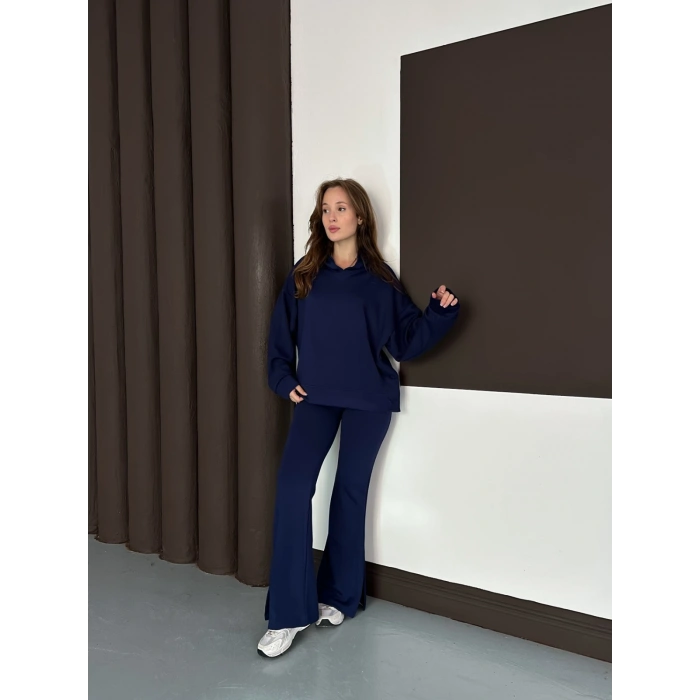 Kapüşonlu Modal Pantolonlu İkili Set Lacivert