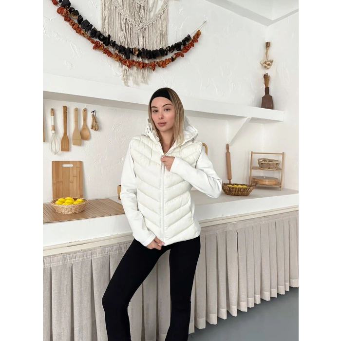Kapüşonlu Şişme Mont Beyaz