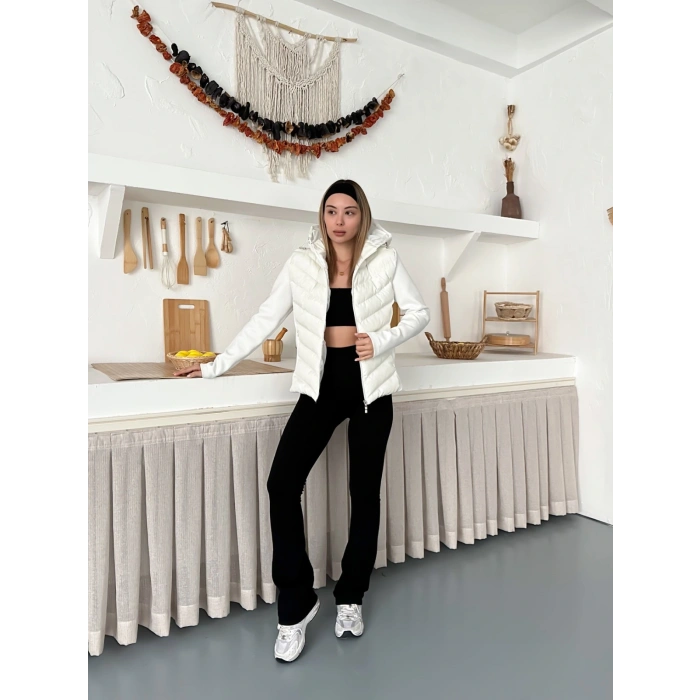 Kapüşonlu Şişme Mont Beyaz