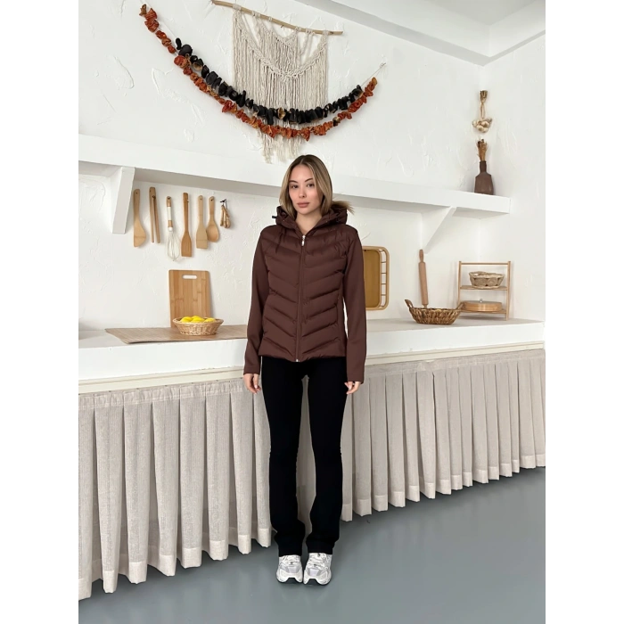 Kapüşonlu Şişme Mont Kahverengi