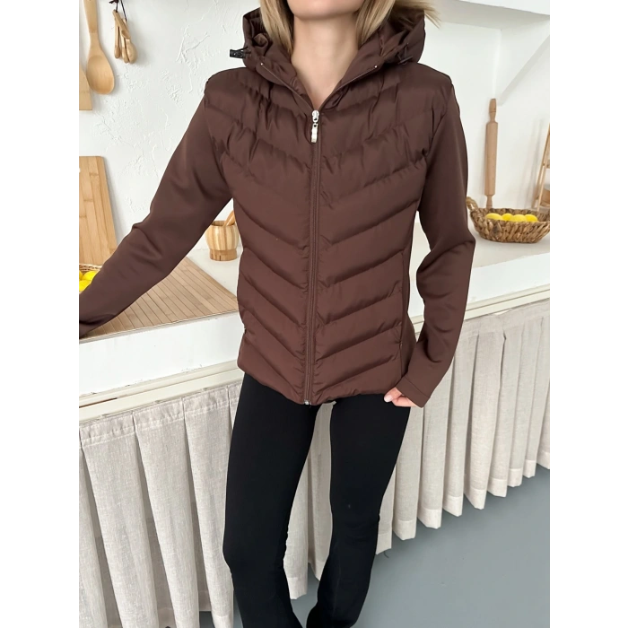 Kapüşonlu Şişme Mont Kahverengi