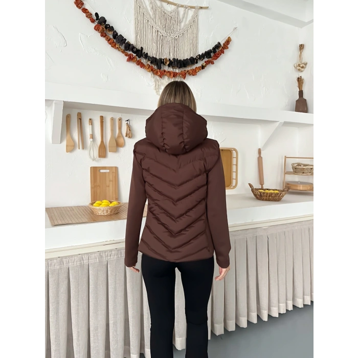 Kapüşonlu Şişme Mont Kahverengi