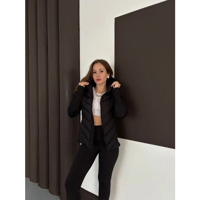 Kapüşonlu Şişme Mont Siyah