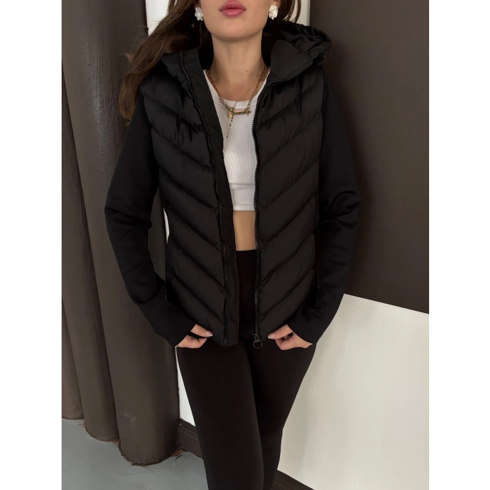 Kapüşonlu Şişme Mont Siyah