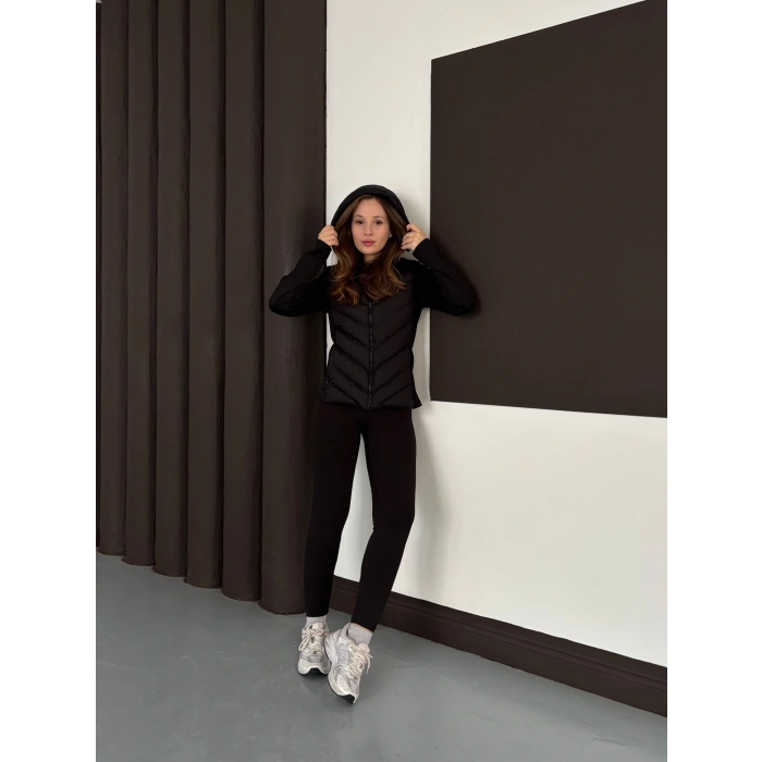 Kapüşonlu Şişme Mont Siyah