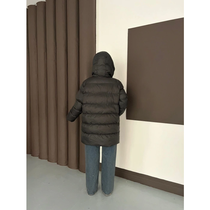 Kapüşonlu Şişme Mont Siyah