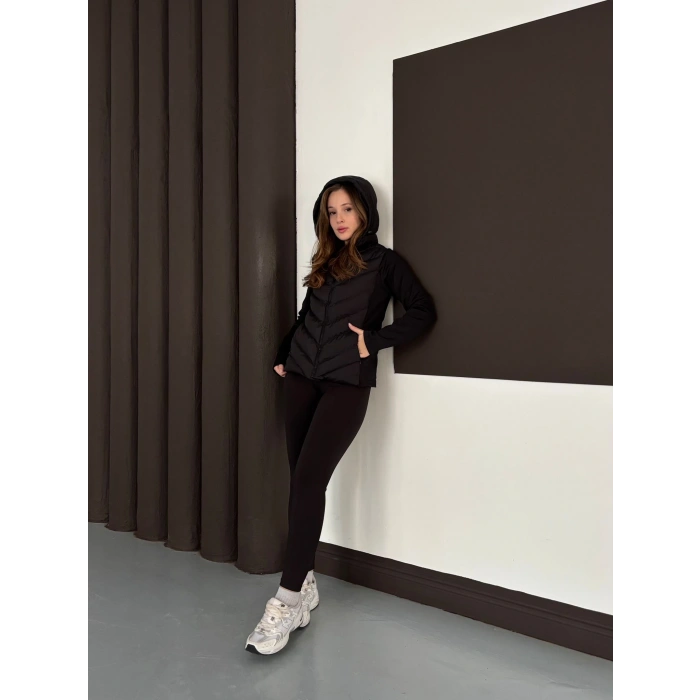 Kapüşonlu Şişme Mont Siyah