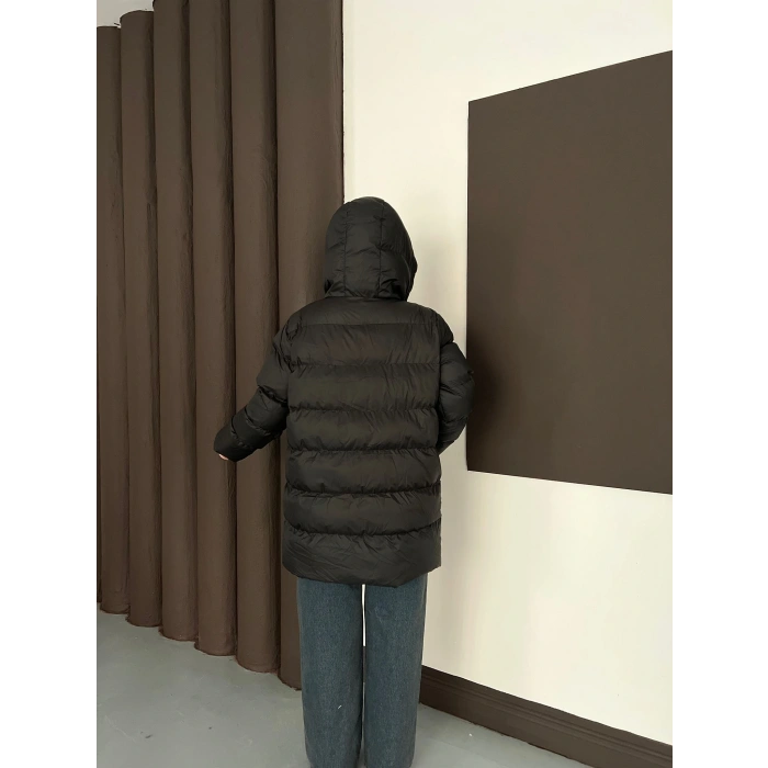 Kapüşonlu Şişme Mont Siyah