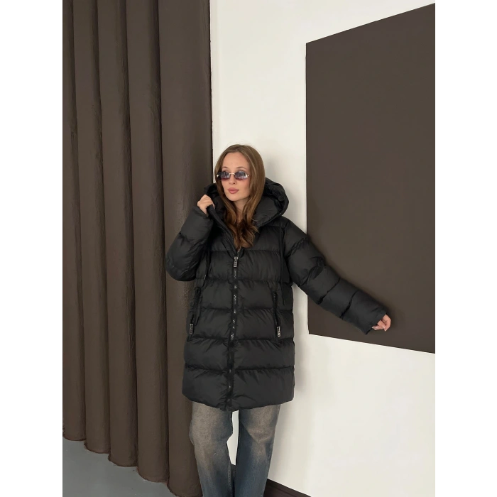 Kapüşonlu Şişme Mont Siyah